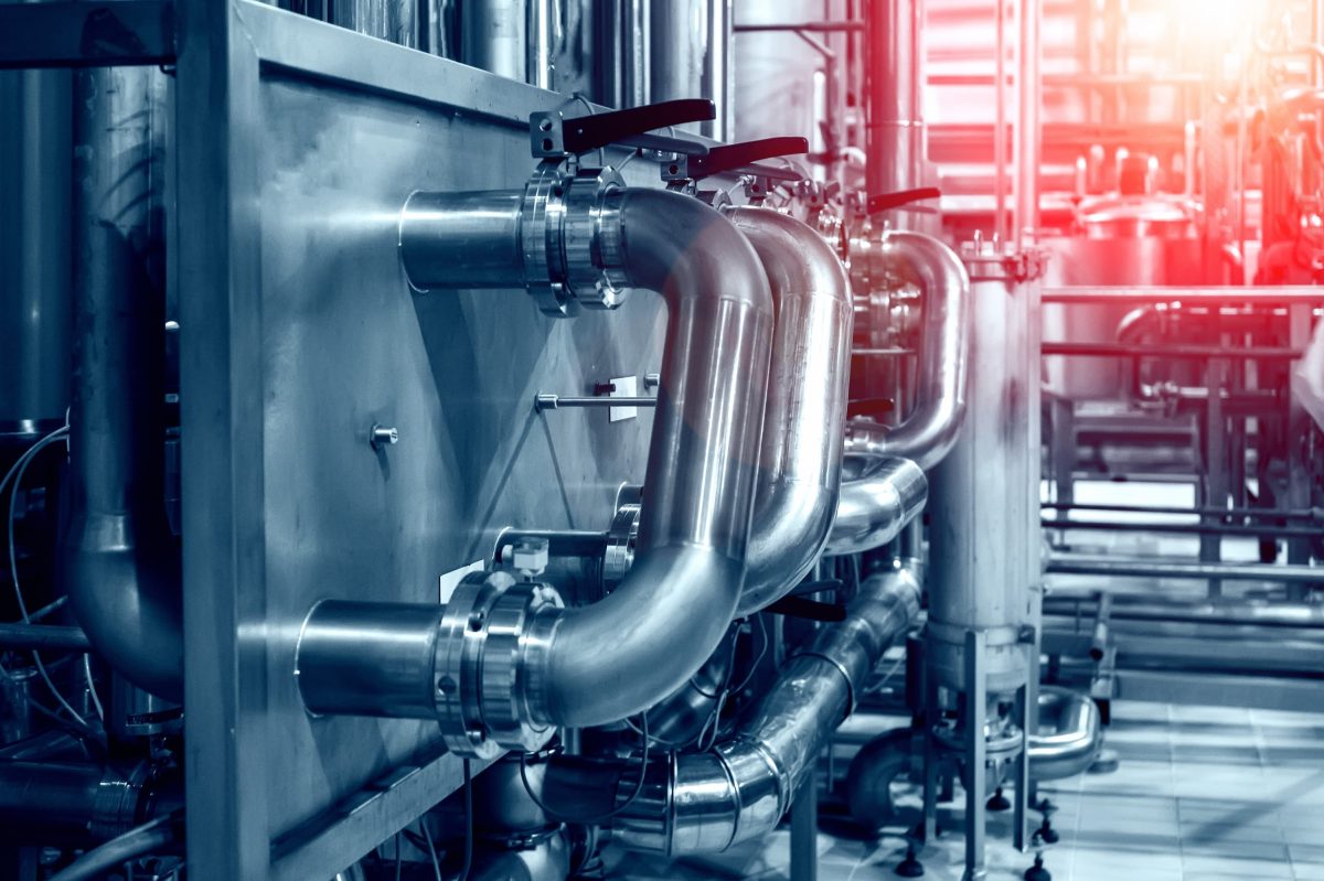 Sanitary swing panel and process piping for beverage manufacturing